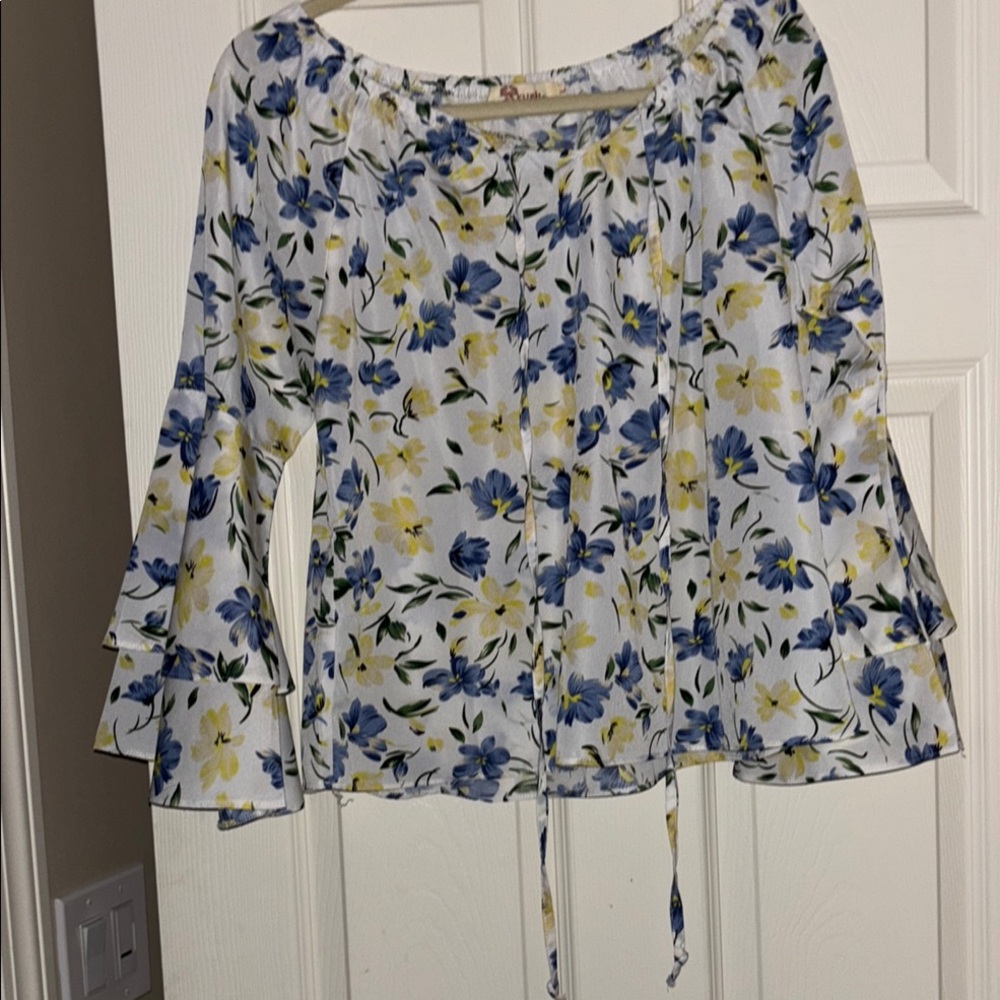 Aryeh Floral Blouse with Blue and Yellow Accents